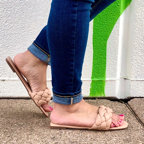 ❤️2X HP! Nude Beige Vegan Leather Braided Sandals - Picture 7 of 12
